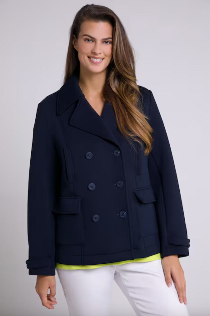 Ulla Popken Scuba Fabric Double Breasted Peacoat Jacket Size 24/26 Classic